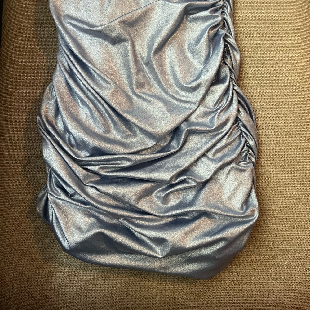 NWT Windsor Adella Satin Plunge Neck Periwinkle Blue Party Dress - Picture 8 of 9